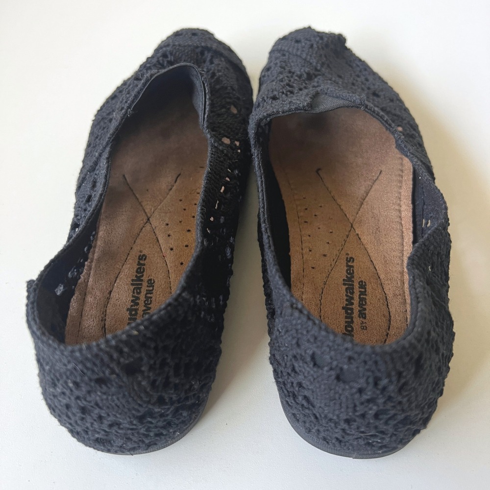 Cloudwalkers Black Crochet Knit Slip On Flats Comfort Shoes 7W - Picture 7 of 9